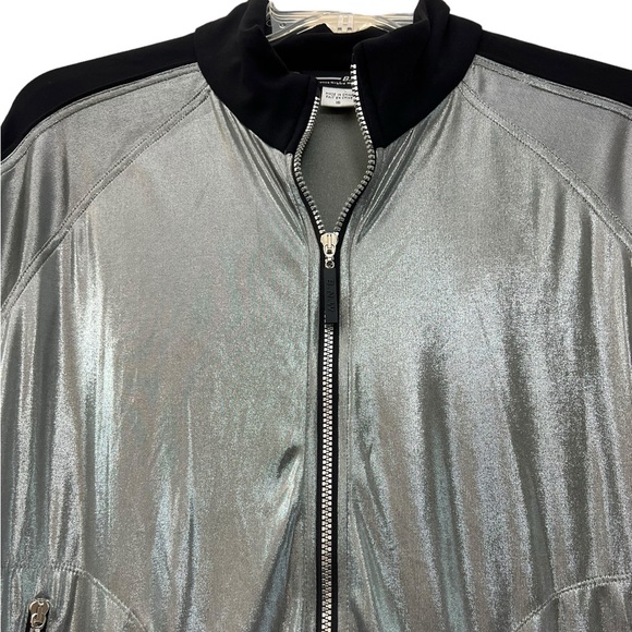💥2/$15 BNW Weekend metallic silver bomber style light jacket black trim sz 16 - Picture 2 of 12